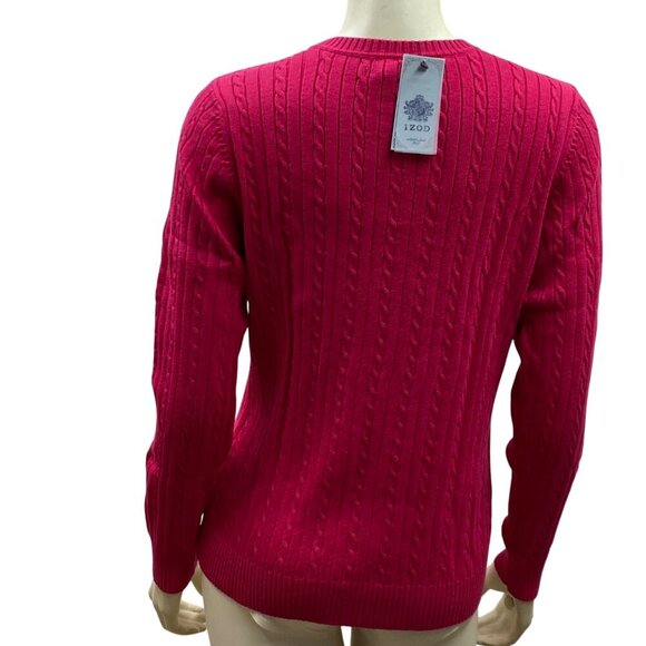 Izod Womens Cable Knit Sweater Large Pink Cotton Crew Neck L NWT - Picture 4 of 5
